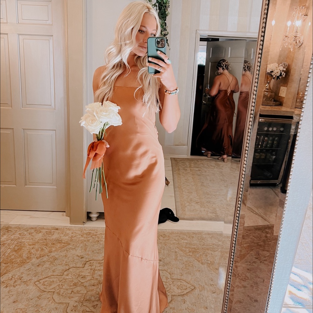 Revelry Leo Satin Dress - Rust 721